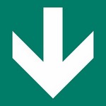 ISO 3864-3 Arrow Down sign — Emergency / Escape safety pictogram