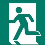 ISO 7010 E001 Emergency Exit (Left Hand) sign — Emergency / Escape safety pictogram