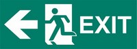 ISO 7010 E001 Exit Right-Man Run Left-Arrow Left sign — Emergency / Escape safety pictogram