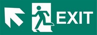ISO 7010 E001 Exit Right-Man Run Left-Arrow Up/Left sign — Emergency / Escape safety pictogram