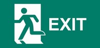 ISO 7010 E001 Exit Running Man Left sign — Emergency / Escape safety pictogram
