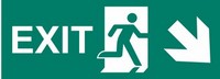 ISO 7010 E002 Exit Left-Man Run Right-Arrow Down/Right sign — Emergency / Escape safety pictogram