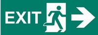 ISO 7010 E002 Exit Left-Man Run Right-Arrow Right sign — Emergency / Escape safety pictogram