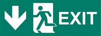 ISO 7010 E002 Exit Running Man Right Arrow Down sign — Emergency / Escape safety pictogram