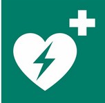 ISO 7010 E010 Automated External Heart Defibrillator(Aed) sign — Emergency / Escape safety pictogram