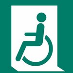 ISO 7010 E026 Emergency Exit For People Unable To Walk Or With Walking Impairment (Left) sign — Emergency / Escape safety pictogram