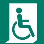 ISO 7010 E030 Emergency Exit For People Unable To Walk Or With Walking Impairment (Right) sign — Emergency / Escape safety pictogram