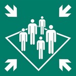 ISO 7010 E032 Shipboard Assembly Station sign — Emergency / Escape safety pictogram