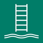 ISO 7010 E053 Embarkation Ladder Or Other Approved Device sign — Emergency / Escape safety pictogram
