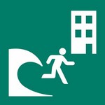 ISO 7010 E063 Tsunami Evacuation Building sign — Emergency / Escape safety pictogram