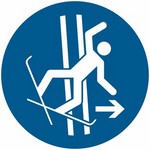 ISO 7010 M035 Immediately Leave The Tow-Track In The Event Of Falling sign — Mandatory safety pictogram