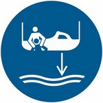 ISO 7010 M041 Lower To The Water (Rescue Boat) sign — Mandatory safety pictogram