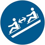 ISO 7010 M052 Keep Distance Between Toboggans sign — Mandatory safety pictogram