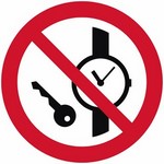 ISO 7010 P008 No Metallic Articles Or Watches sign — Prohibition safety pictogram