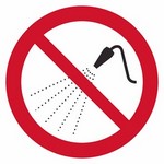 ISO 7010 P016 Do Not Spray With Water sign — Prohibition safety pictogram