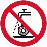 ISO 7010 P033 Do Not Use For Wet Grinding sign — Prohibition safety pictogram