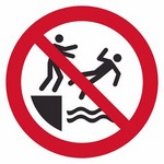 ISO 7010 P062 No Pushing Into Water sign — Prohibition safety pictogram
