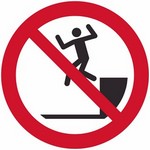 ISO 7010 P072 No Jumping Down sign — Prohibition safety pictogram