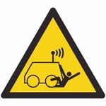 ISO 7010 W037 Warning: Run Over By Remote Operator Controlled Machine sign — Warning / Hazard safety pictogram