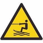 ISO 7010 W045 Warning: Towed Water Activity Area sign — Warning / Hazard safety pictogram