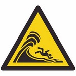 ISO 7010 W065 Warning: High Surf Or Large Breaking Waves sign — Warning / Hazard safety pictogram